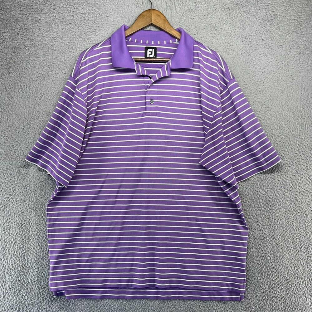 Footjoy Polo Shirt Mens XL Purple White Striped Stretch Performance Golf Logo